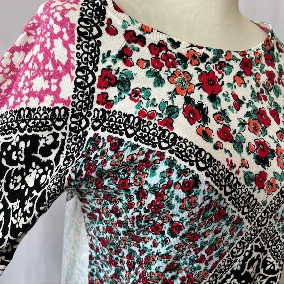 LEO & UGO SWEATER 1-S FLORAL MIXED MEDIA ARTSY CASUAL OFFICE SOFT STRETCHY - Picture 6 of 12